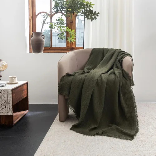 Vista 35 de FOSSA Manta de Muselina con Flecos - Gasa de Algodón 100% de 4 Capas Súper Suave y Transpirable - Manta Decorativa Ligera y Refrescante para Cama