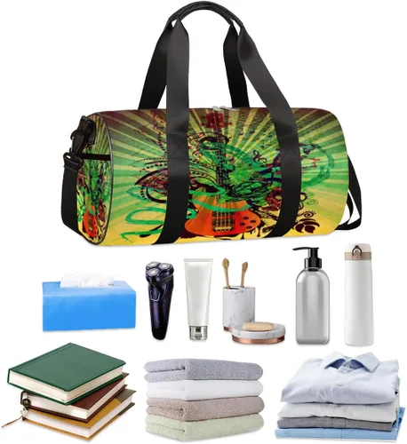 Vista 2 de Grunge - Bolsa de lona musical retro con correa de hombro desmontable, bolsa deportiva para gimnasio, bolsa deportiva para estudiantes, 17.6 x 9 x 9