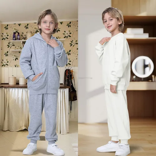 Vista 2 de UNACOO Pantalones deportivos de tela deportiva suave para niños y niñas (de 3 a 12 años)