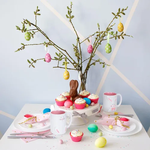 Vista 3 de Whaline 2 tazas de Pascua con asa de 12 onzas, conejo de cerámica, taza de café blanca y rosa para cumpleaños, baby shower, fiesta, decoración