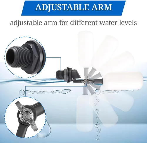 Vista 2 de Cxztxcl Válvula de flotador, llenador automático de sistema de agua de 1/2 pulgada, brazo ajustable para estanques, válvula de bola flotante