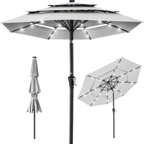 Vista 33 de Best Choice Products - Sombrilla solar de 10 pies de 3 niveles para patio, sombrilla de sol para exteriores, mercado, patio trasero, terraza, junto