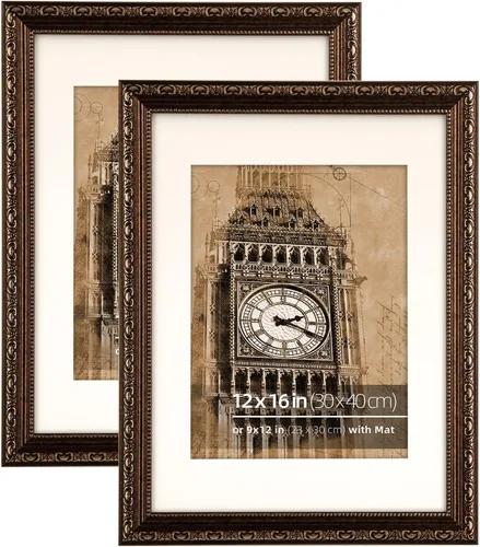 Vista 20 de Paquete de 2 marcos de fotos clásicos adornados de bronce antiguo de 5 x 7 pulgadas, con paspartú de 3.5 x 5.5 pulgadas, pantalla de mesa o pared