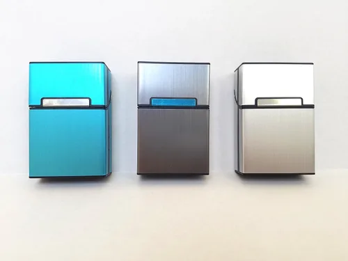 Vista 5 de Keklle - Estuche para cigarrillos de aluminio cepillado, caja rígida y soporte con cierre magnético sólido (King Size) (gris pizarra)