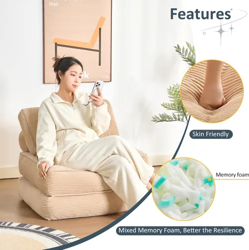 Vista 6 de Afuson Silla Cama Plegable, Sofá Cama Futón, Sofá de Piso para Adultos, Silla Cama para Sala de Estar, Sofá de Descanso, Sofá Cama Convertible