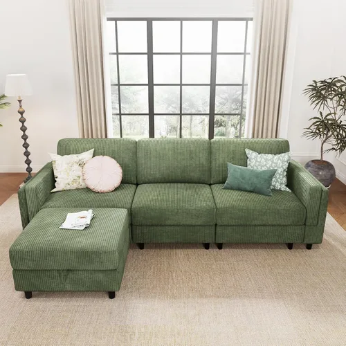 Vista 34 de KKL Sofá cama modular modular con otomana de almacenamiento, sofá cama convertible en forma de L/U para sala de estar, diseño reversible moderno