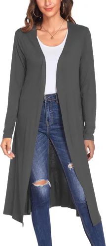 Vista 11 de Bluetime Women Open Front Maxi Cardigan Negro