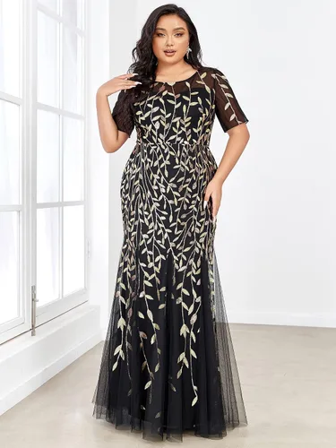 Vista 3 de Ever-Pretty 7707PZ - Vestido largo bordado con corte sirena para mujer maxi vestido elegante de fiesta tallas grandes