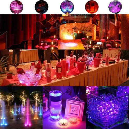 Vista 5 de Luces LED sumergibles con control remoto, 16 colores cambiantes, impermeables, luces de té LED, lámpara de piscina, luz de estanque subacuática a