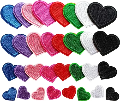 Vista 9 de 24 parches para planchar con corazón negro, parches bordados con corazón para ropa, chaquetas, sombreros, mochilas, jeans