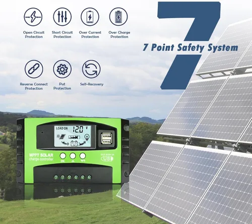 Vista 6 de Controlador de carga solar MPPT de 30 A, regulador de panel solar de seguimiento automático de 12 V/24 V con pantalla LCD, puerto USB dual, modos