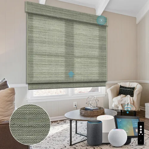 Vista 12 de SmartWings Persianas motorizadas de madera natural tejida para ventanas, persianas romanas eléctricas con control remoto para puertas correderas