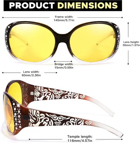 Vista 3 de LVIOE Gafas de conducción de visión nocturna envolventes antirreflejos con lente amarilla polarizada para mujer