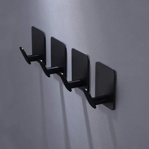 Vista 2 de DELITON Ganchos adhesivos – Paquete de 4 ganchos de pared para toallas/abrigos, para baño o cocina (negro mate, acero inoxidable)