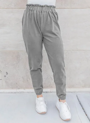 Vista 2 de EVALESS Pantalones deportivos de cintura elástica con volantes para mujer, pantalones de descanso cónicos para otoño, pantalones deportivos ligeros