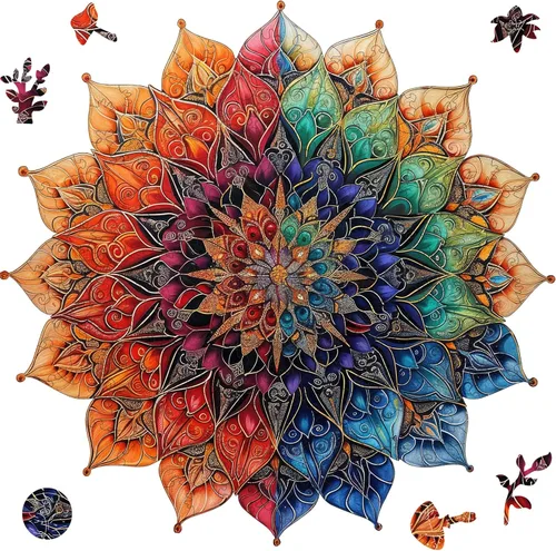 Vista 10 de Mys Aurora Rompecabezas de Madera Únicos - Mandala de Flores, 500 Piezas Tamaño King 16.5'' x 16.4'', Rompecabezas de Madera con Formas Lujosas