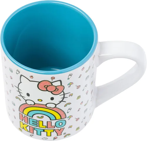 Vista 4 de Silver Buffalo Sanrio Hello Kitty - Taza de cerámica con purpurina arcoíris, 14 onzas