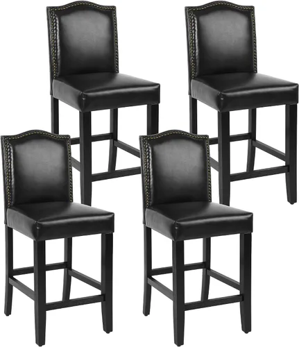 Vista 16 de LSSPAID Juego de 2 taburetes de bar, de 28.5 pulgadas, modernos tapizados de tela, taburetes de bar con respaldo de cabeza de clavo y patas de Beige