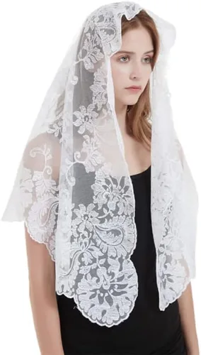 Vista 3 de YHXYVEL Mantilla de encaje tradicional estilo español de gran tamaño, velo de boda, velo católico, velo de iglesia