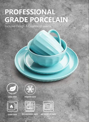 Vista 3 de GagalU AB-Grade Porcelain Plate and Bowl Set, Porcelain Kitchen Dinnerware Set Ceramic Tableware Porcelain Fluted Dinnerware Set, 24-Piece, Service