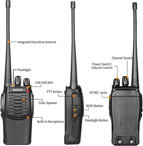 Vista 3 de pxton Walkie talkies S1 para adultos con auriculares y batería recargable de iones de litio de 1500 mAh, walkie talkie tiene VOX, TOT, alarma