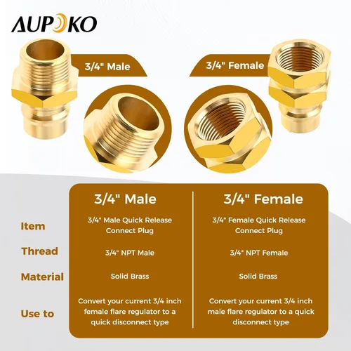 Vista 3 de Accesorios de conexión rápida de propano de 3/4 pulgadas, manguera de propano natural de latón macho hembra de 3/4 pulgadas, accesorios