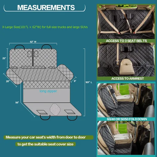 Vista 6 de Funda de asiento de automóvil para perros, cubierta de banco trasero con ventana de malla, combinación de hamaca, desmontable, adecuada