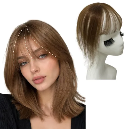 Vista 9 de Anemone - Cubrecabello humano de 10 pulgadas con flequillo francés para mujer, base de encaje para mujer, tuppe, ligero y lacio, parte media para 1b