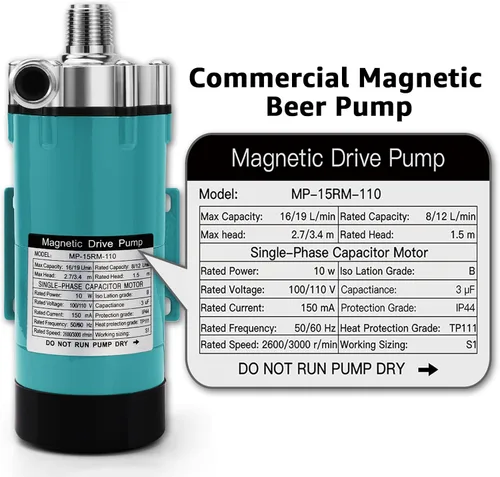 Vista 2 de MRbrew Bomba de mosto de acero inoxidable para transferencia de mosto, bomba de cerveza magnética con cabezal de rosca NPT de 1/2 pulgada