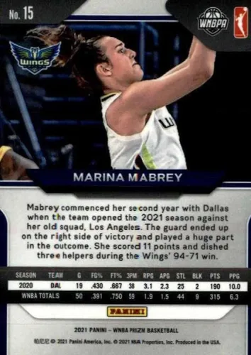 Vista 2 de 2021 Panini WNBA Prizm #15 Marina Mabrey NM-MT Dallas Wings Baloncesto