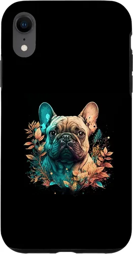 Vista 8 de iPhone 15 Bulldog francés Lindo perro hermoso flores niña Frenchie caso