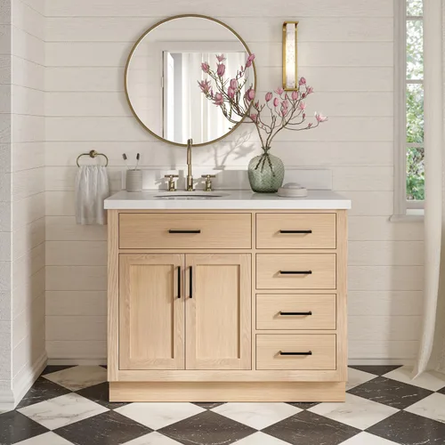 Vista 66 de ARIEL Hepburn - Tocador de baño de 30 pulgadas con fregadero, madera maciza, encimera y protector contra salpicaduras de cuarzo blanco puro de 1.5