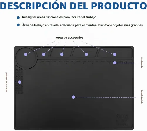 Vista 3 de HTM-201 Estera de reparación de silicona negra Estera de reparación electrónica resistente al calor para soldadura, electrónica, reparación