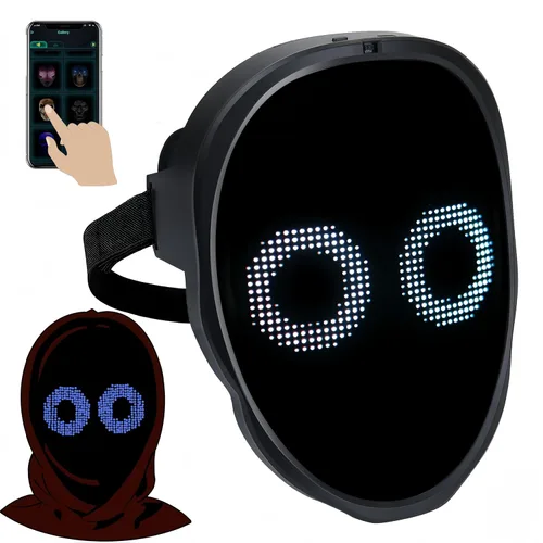 Vista 7 de AINSKO Máscara LED programable - APP Bluetooth personalizable con luz para festivales, fiestas, raves, cosplay, regalo de Navidad