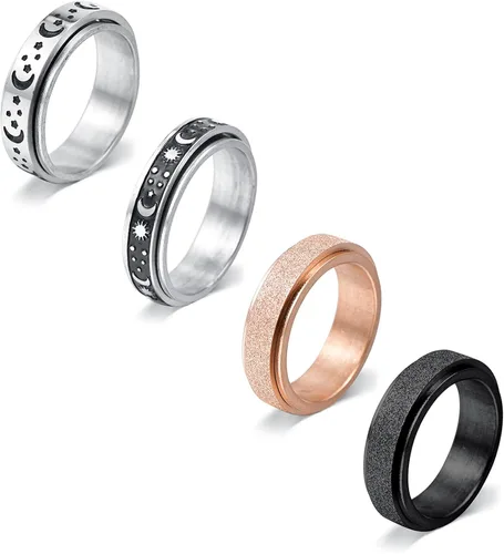 Vista 5 de MODRSA Anillos Fidget para Mujeres Anillo Spinner Anillo Giratorio Anillo de Plata Figet Ring Anillo Fidget Spinner para Hombres Anillos Talla 6 7 8