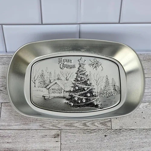 Vista 9 de Juego de 3 bandejas decorativas ovaladas de metal plateado, esenciales, decoración de Acción de Gracias y vacaciones, bandejas de tocador en relieve