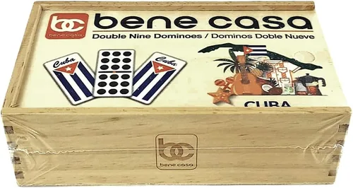 Vista 2 de Bene Casa - Juego de dominó de doble nueve con diseño de bandera cubana (55 dominó) - Ideal para 2-10 jugadores - Incluye caja de almacenamiento