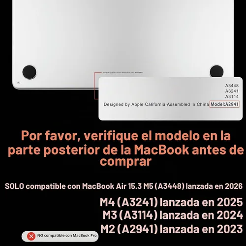 Vista 2 de Funda MEEgoodo para MacBook Air de 15 pulgadas 2025 2024 2023, Funda Compatible con Modelo (A3241/A3114/A2941) con Chip M4/M3/M2, Carcasa Rígida