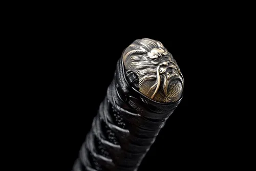 Vista 3 de Handmade Japanese Katana Damascus Folded Steel Sharp Blade Dragon Sword Espada de dragón de hoja azul y roja