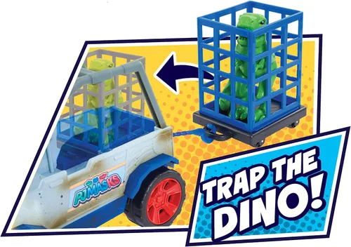 Vista 4 de PJ Masks Vehículo de rescate todoterreno Dino Trouble, incluye figuras de dinosaurios y catboy