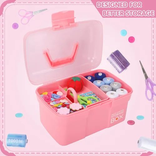 Vista 6 de TERGOO Caja organizadora multiusos de 11 pulgadas con bandeja extraíble, organizador portátil de manualidades pequeño con asa, caja de herramientas