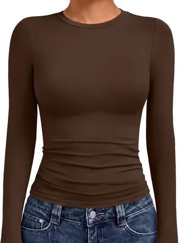 Vista 24 de AUTOMET - Camisetas ombligueras de manga larga para mujer, básicas, de compresión, para salir, otoño, ropa de moda del año 2000 Blanco