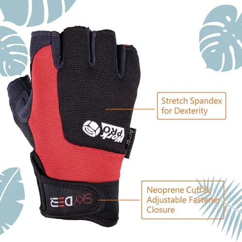 Vista 2 de SKYDEER Guantes de trabajo sin dedos – Guantes de gimnasio de cuero sintético de alto rendimiento, resistentes al agua, agarre antideslizante