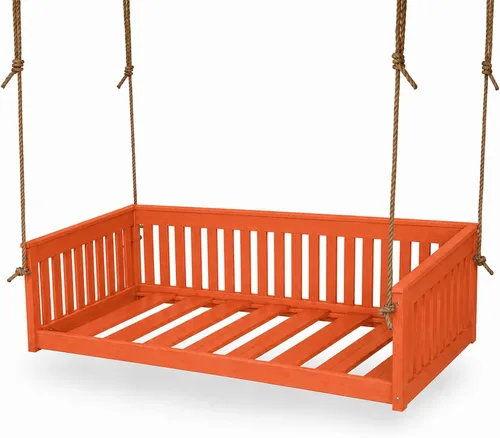 Vista 19 de Amish Twin Poly Lumber Wood Hanging Daybed, Antique Mahogany, USA Made Deep Seating Mission Collection HDPE Poly Lumber Twin Daybed with Rope