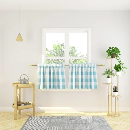 Vista 262 de Cenefas de cortina para ventana de 16 pulgadas de largo, 2 paneles de cuadros búfalo, cortinas pequeñas con bolsillo para barra, estilo clásico