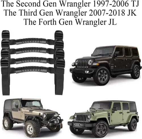 Vista 2 de Bentolin 4 x Asas de Agarre de Barra Antivuelco Compatibles para Jeep Wrangler YJ TJ JK JKU JL Sports Sahara Freedom Rubicon X & Unlimited X Negro
