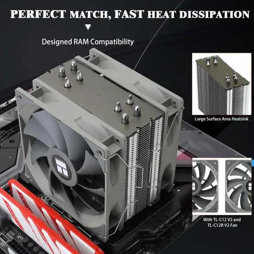 Vista 2 de Thermalright Assassin Spirit 120 V2 Plus - Enfriador de aire para CPU, 4 tubos de calor, enfriador de CPU con ventilador silencioso PWM doble