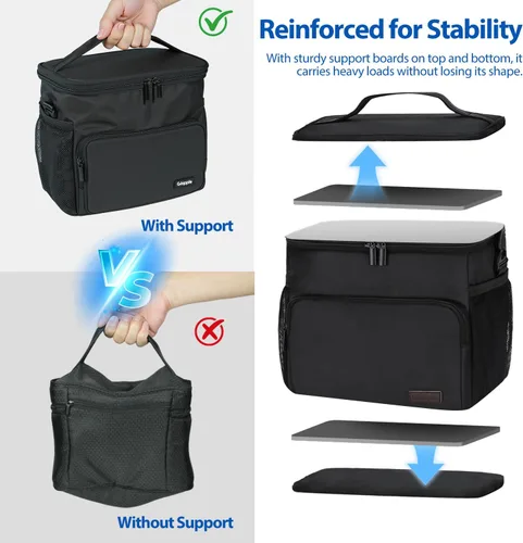 Vista 2 de Gloppie Fiambrera para hombres Bolsa de almuerzo para mujeres, a prueba de fugas almuerzo refrigerador bolsa negro gran almuerzo térmica