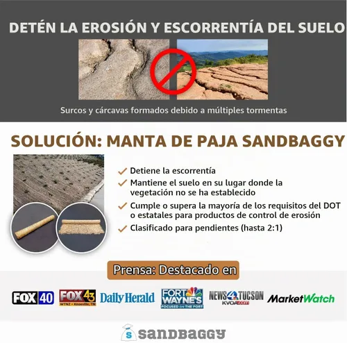 Vista 2 de Sandbaggy - Rollos de paja para control de erosión de doble red para pendientes, canales de flujo moderado, siembra de césped, barrera de malezas, 4