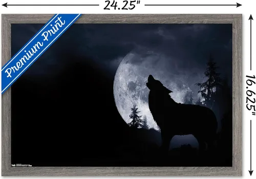 Vista 3 de Trends International Póster de pared de lobo - aullido, 14.725 x 22.375 pulgadas, versión enmarcada de madera de granero